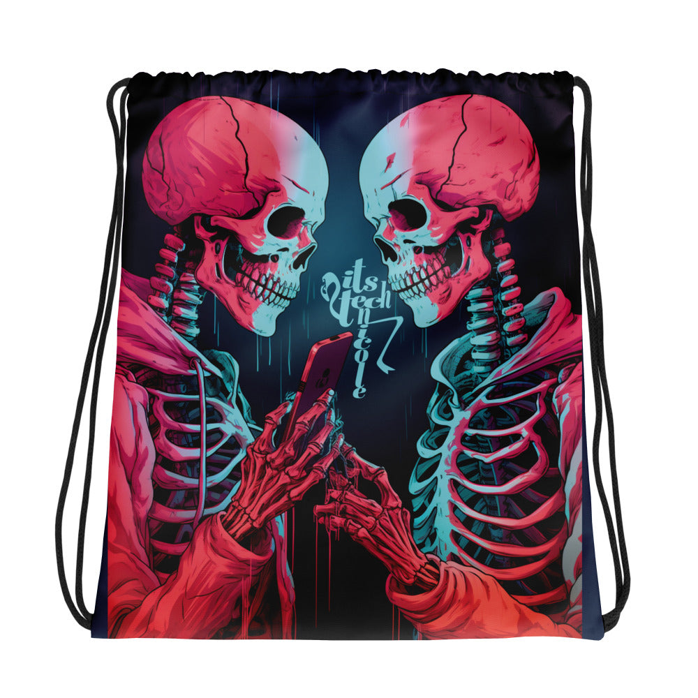 2 Skeletons 1 Phone Drawstring bag