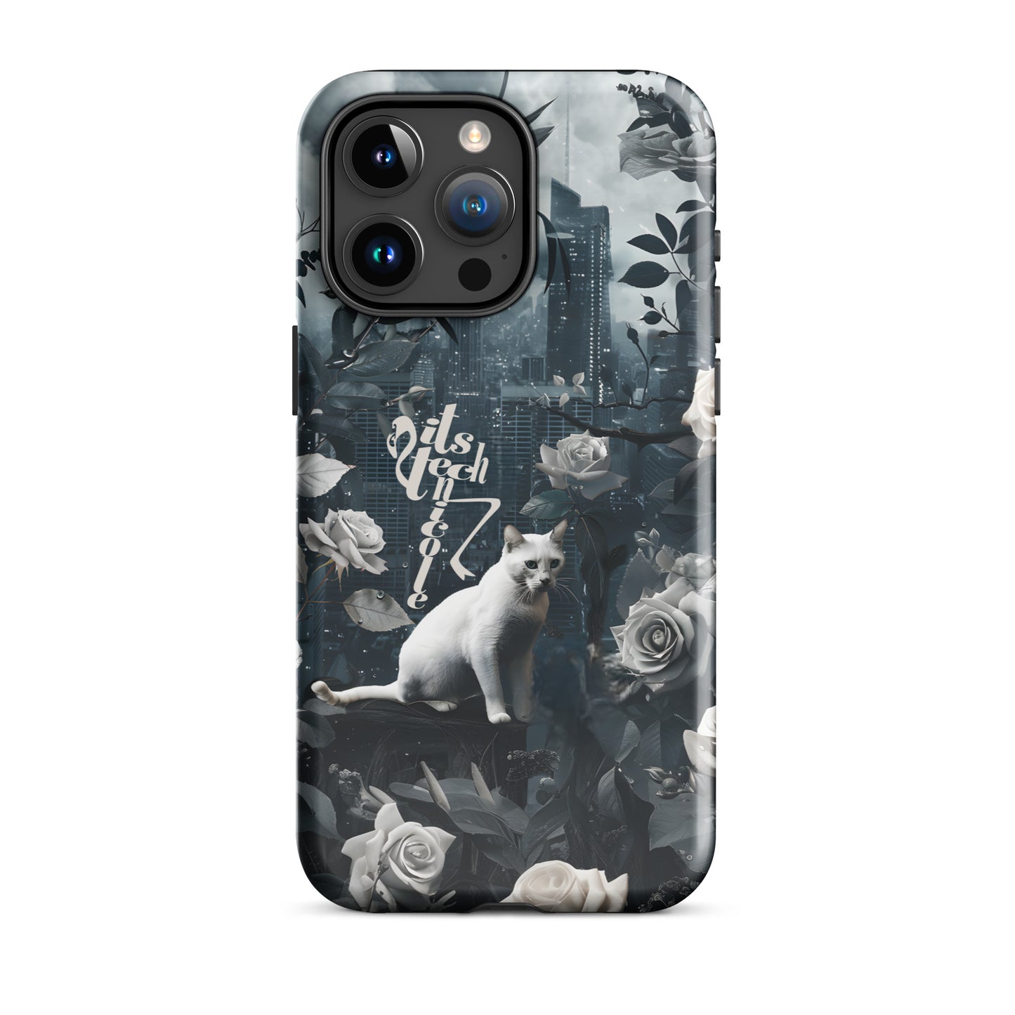 White Cat Rose Aesthetic Tough Case for iPhone®