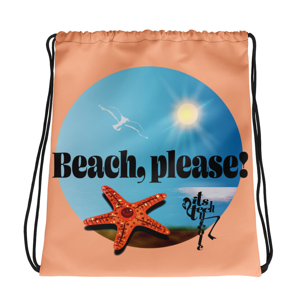 Beach Please Drawstring bag