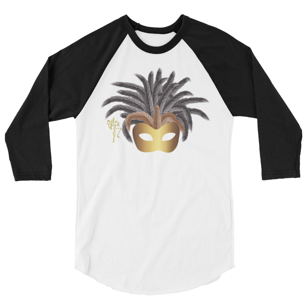 Mardi Gras Gold Mask 3/4 sleeve raglan shirt