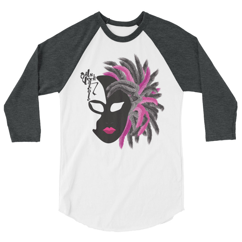 Mardi Gras Noir Mask 3/4 sleeve raglan shirt