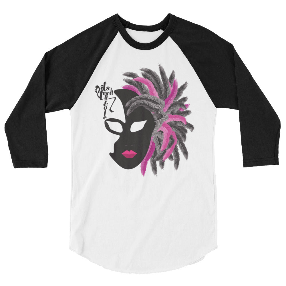 Mardi Gras Noir Mask 3/4 sleeve raglan shirt