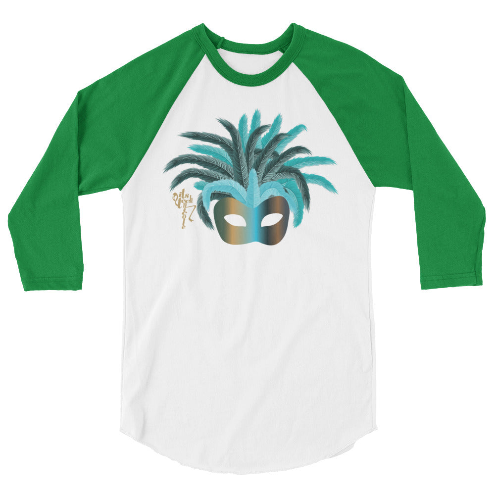 Mardi Gras Teal Mask 3/4 sleeve raglan shirt
