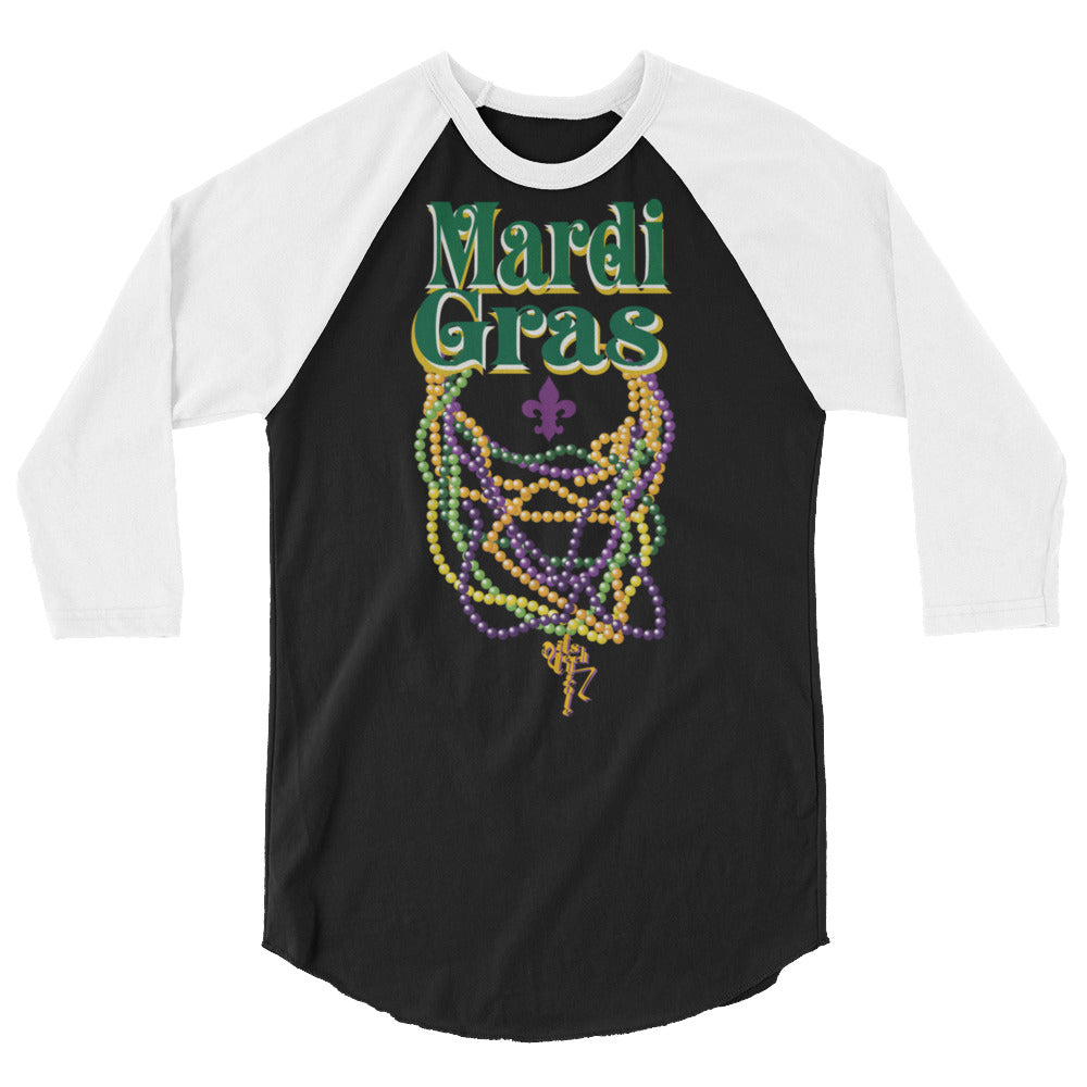 Mardi Gras Beads 3/4 sleeve raglan shirt