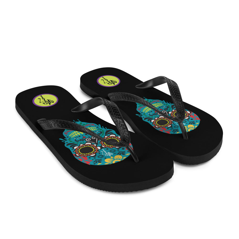 Dia de los Muertos Azul Flip-Flops