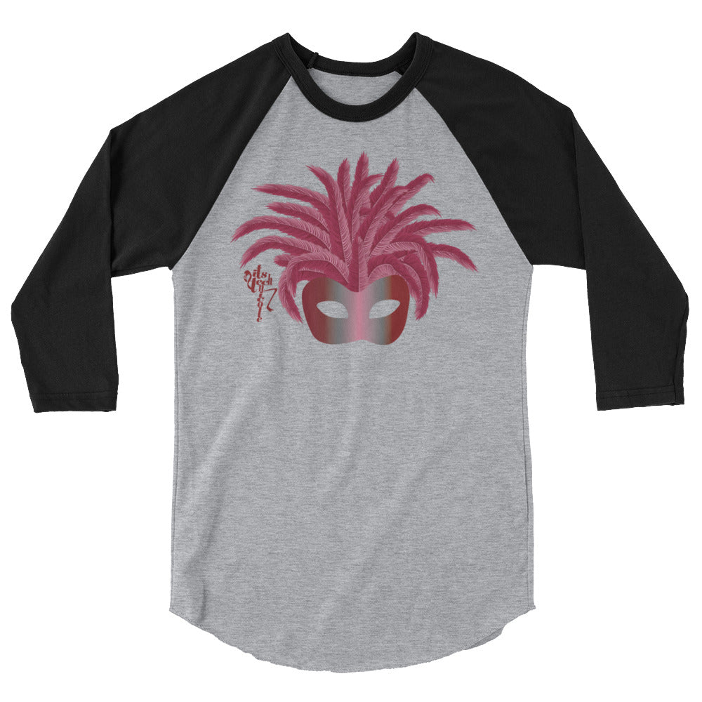 Mardi Gras Burgundy Mask 3/4 sleeve raglan shirt