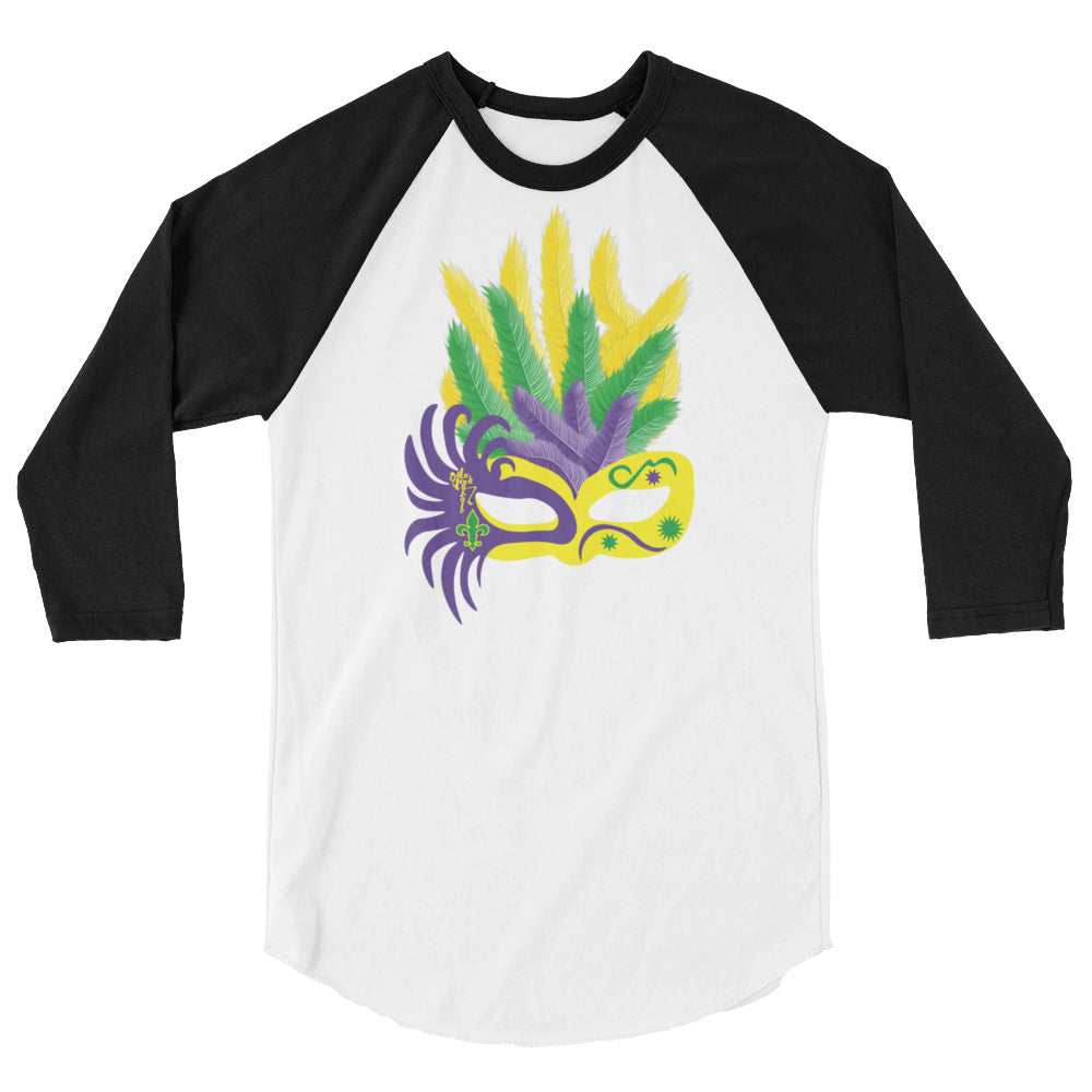 Mardi Gras Mask 3/4 sleeve raglan shirt