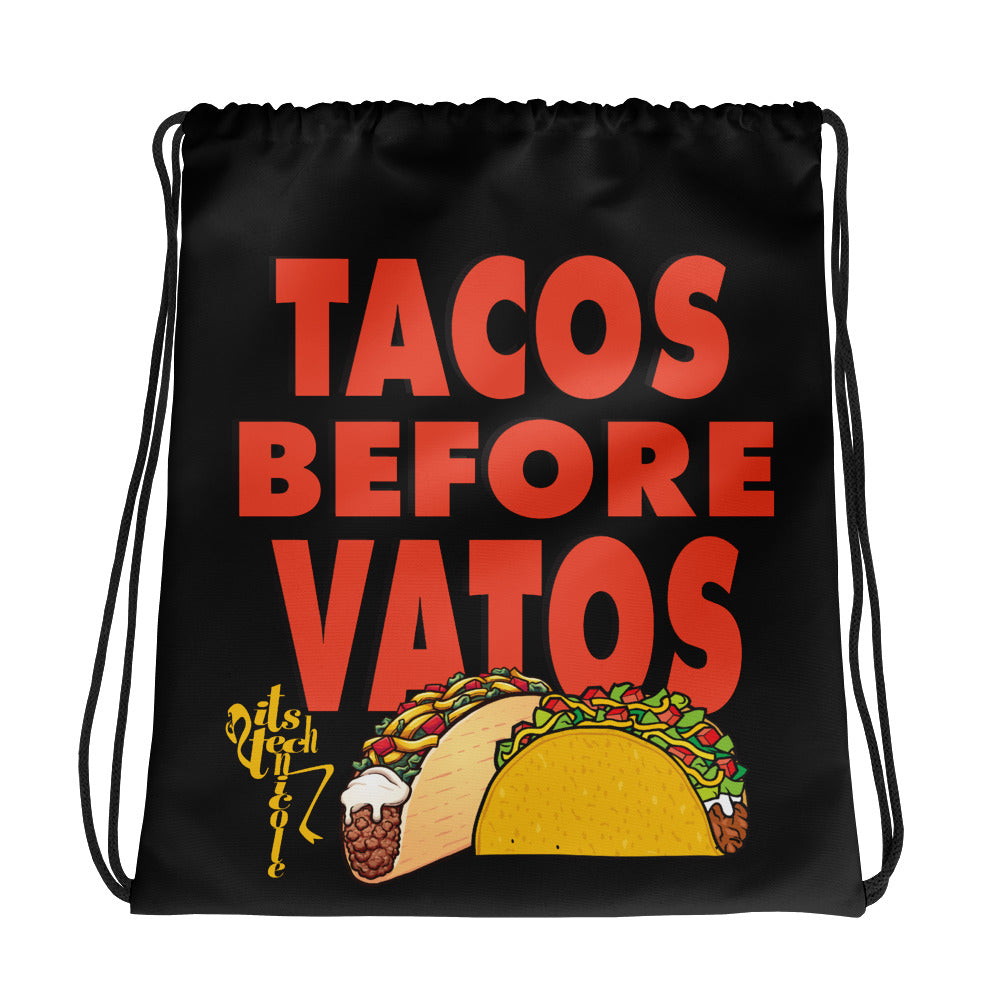 Tacos Before Vatos Drawstring bag