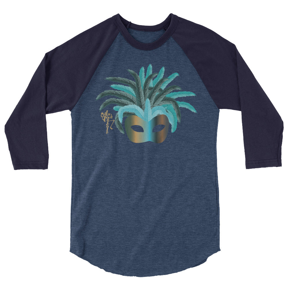 Mardi Gras Teal Mask 3/4 sleeve raglan shirt