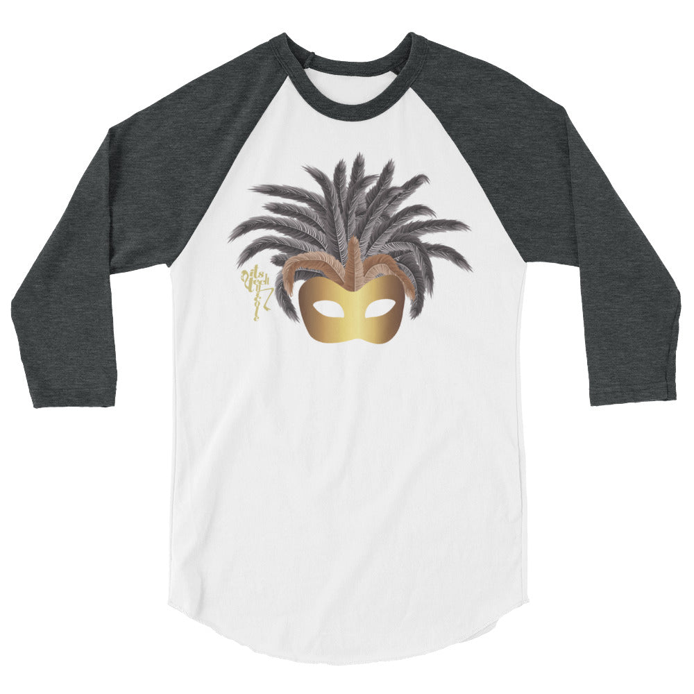 Mardi Gras Gold Mask 3/4 sleeve raglan shirt