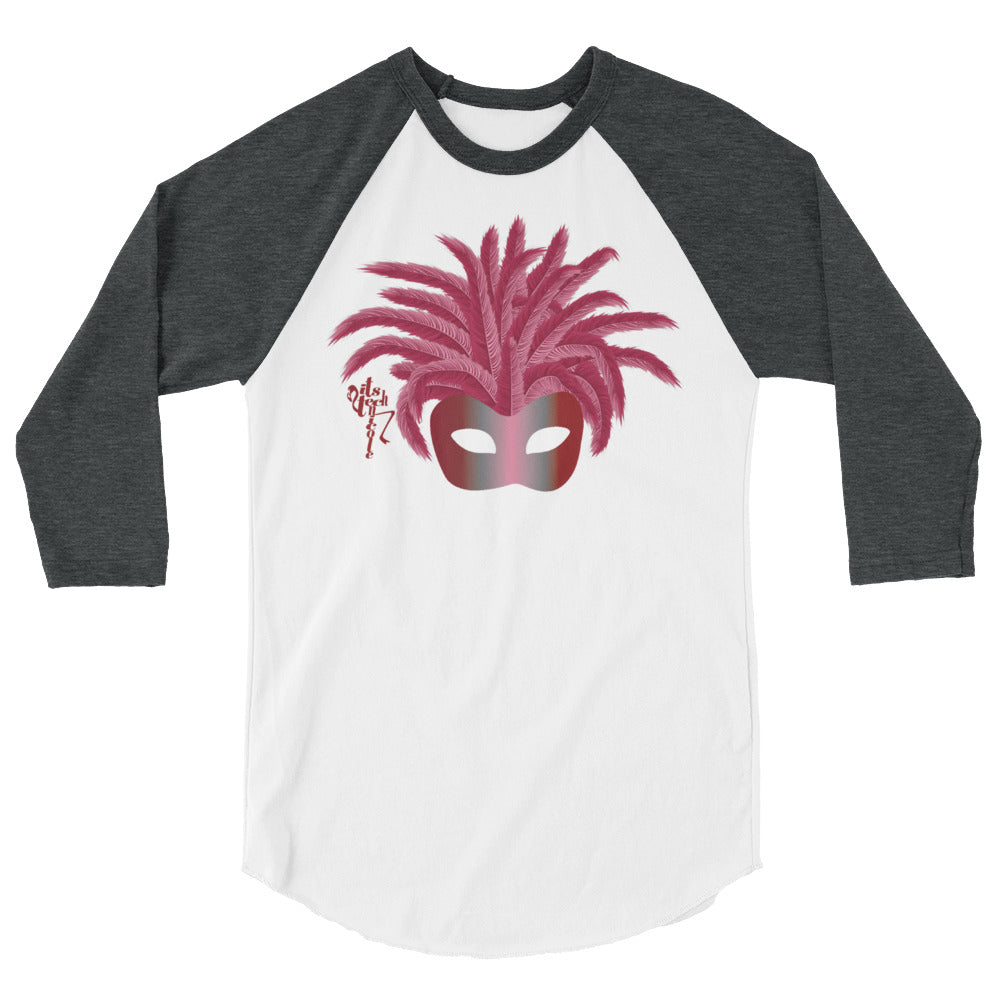 Mardi Gras Burgundy Mask 3/4 sleeve raglan shirt