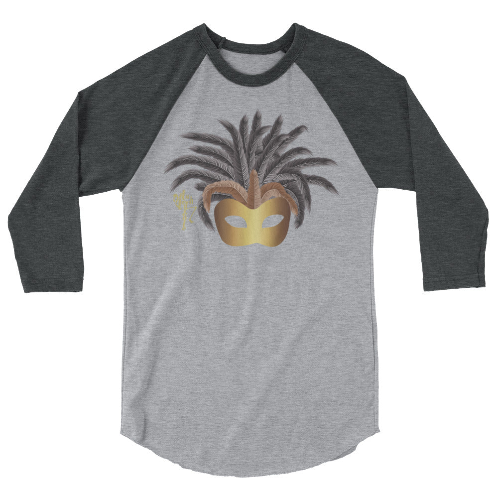Mardi Gras Gold Mask 3/4 sleeve raglan shirt