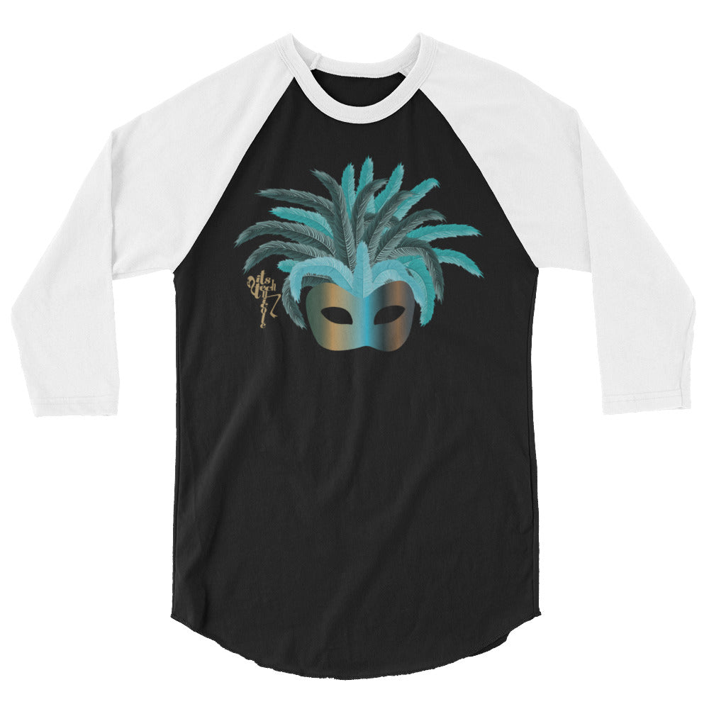Mardi Gras Teal Mask 3/4 sleeve raglan shirt
