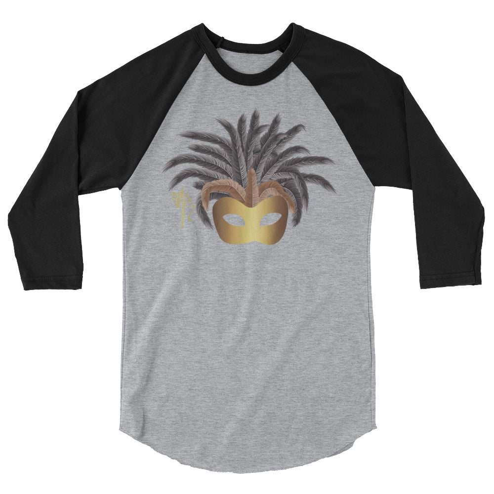 Mardi Gras Gold Mask 3/4 sleeve raglan shirt