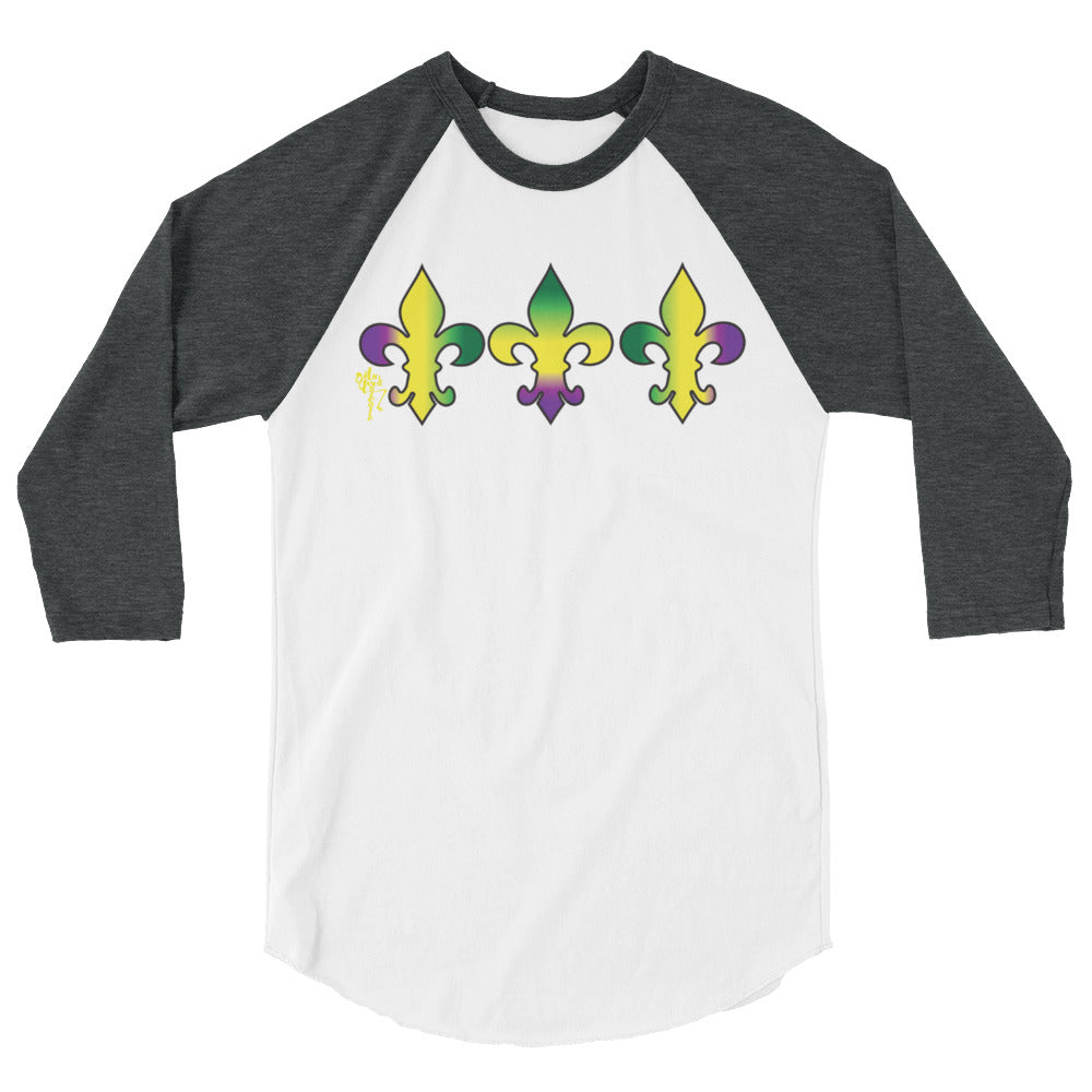 Mardi Gras Trio 3/4 sleeve raglan shirt