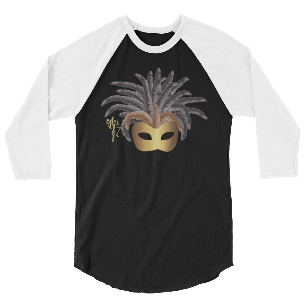 Mardi Gras Gold Mask 3/4 sleeve raglan shirt