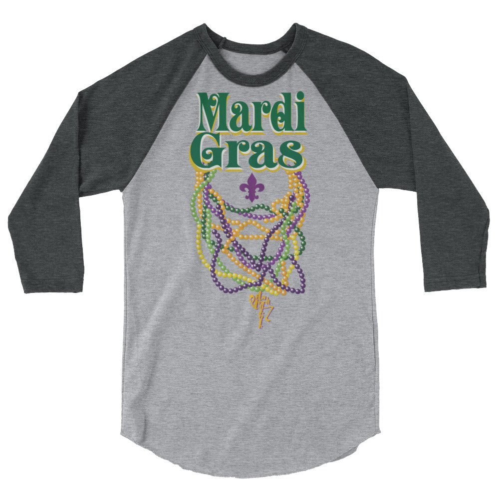 Mardi Gras Beads 3/4 sleeve raglan shirt