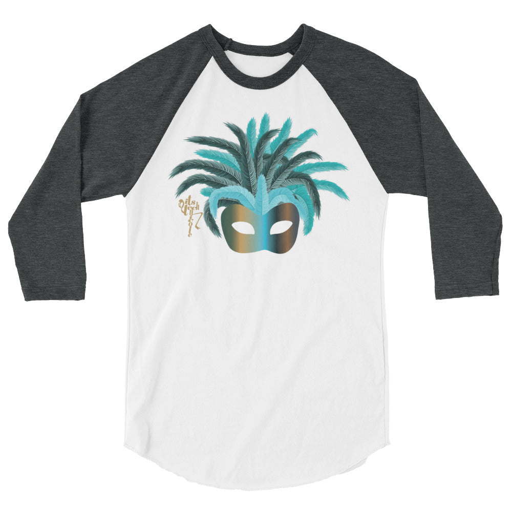 Mardi Gras Teal Mask 3/4 sleeve raglan shirt