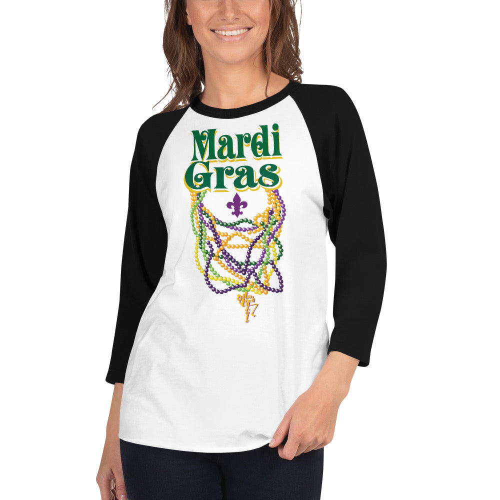 Mardi Gras Beads 3/4 sleeve raglan shirt