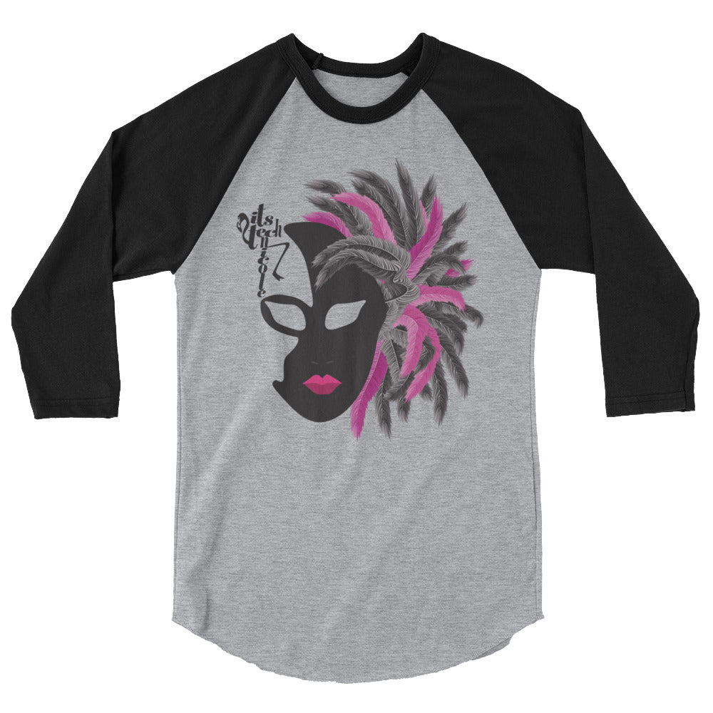 Mardi Gras Noir Mask 3/4 sleeve raglan shirt