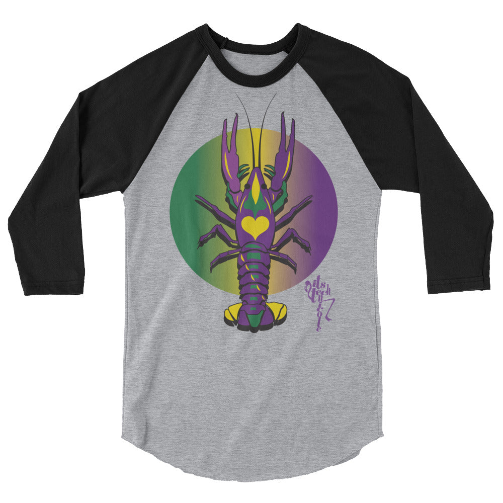 Mardi Gras Crawfish 3/4 sleeve raglan shirt
