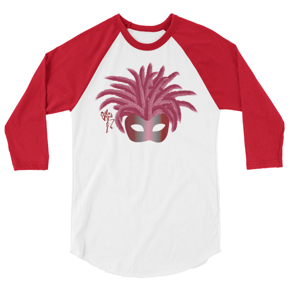 Mardi Gras Burgundy Mask 3/4 sleeve raglan shirt
