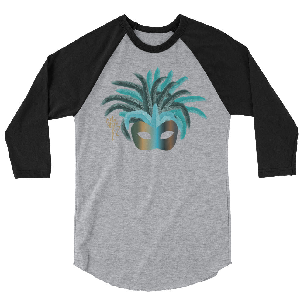 Mardi Gras Teal Mask 3/4 sleeve raglan shirt