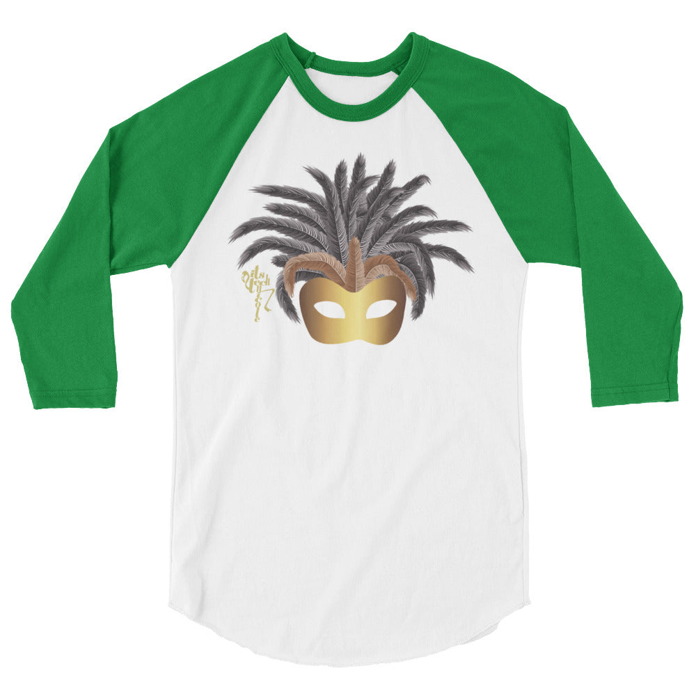 Mardi Gras Gold Mask 3/4 sleeve raglan shirt