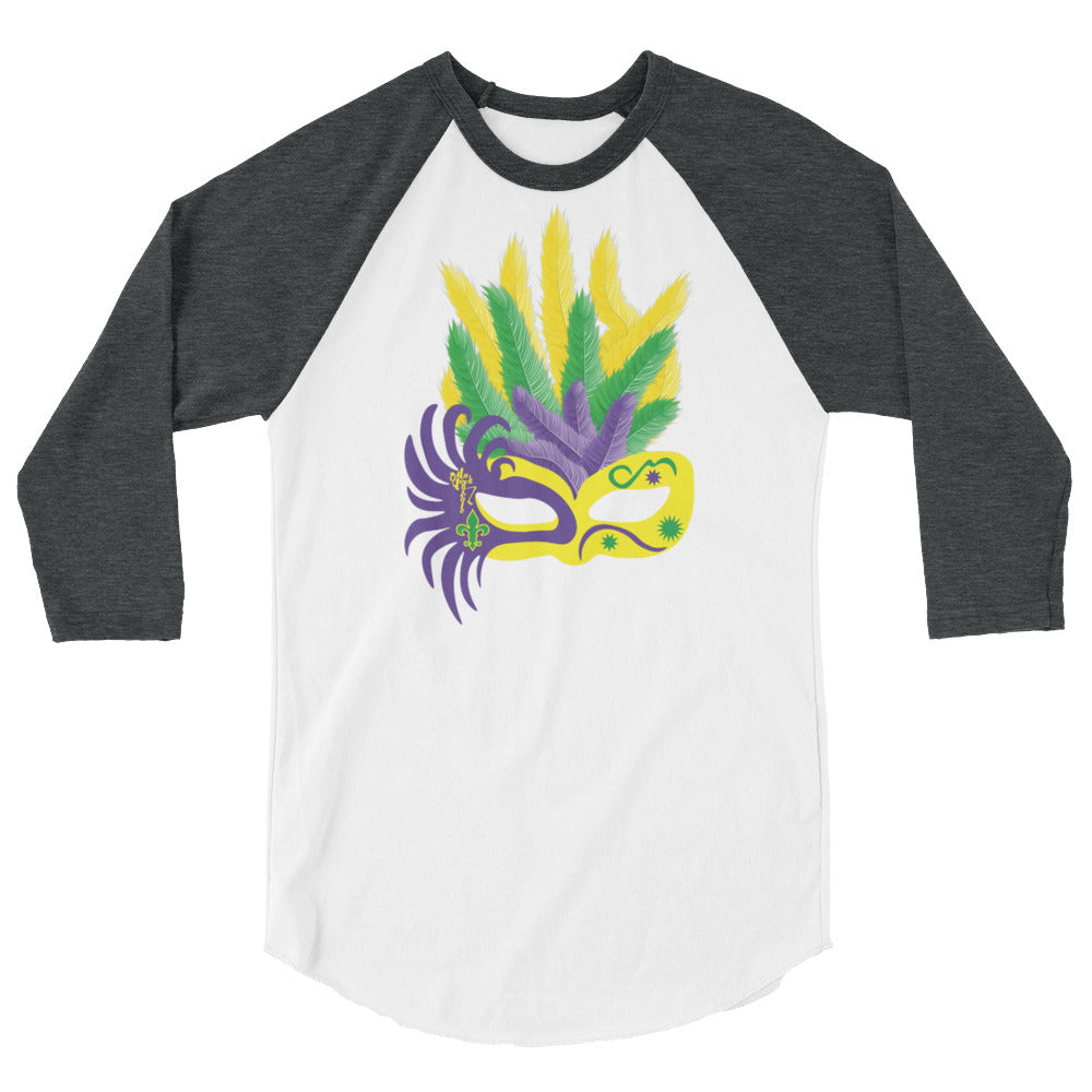 Mardi Gras Mask 3/4 sleeve raglan shirt