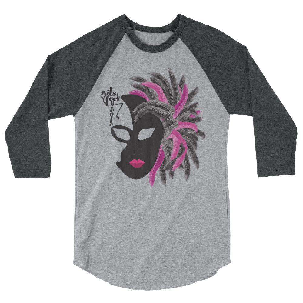 Mardi Gras Noir Mask 3/4 sleeve raglan shirt