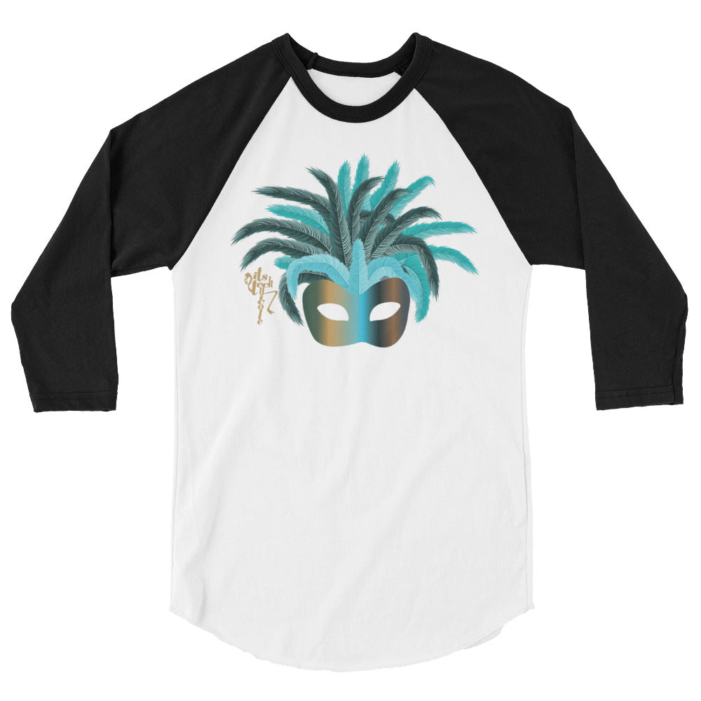 Mardi Gras Teal Mask 3/4 sleeve raglan shirt