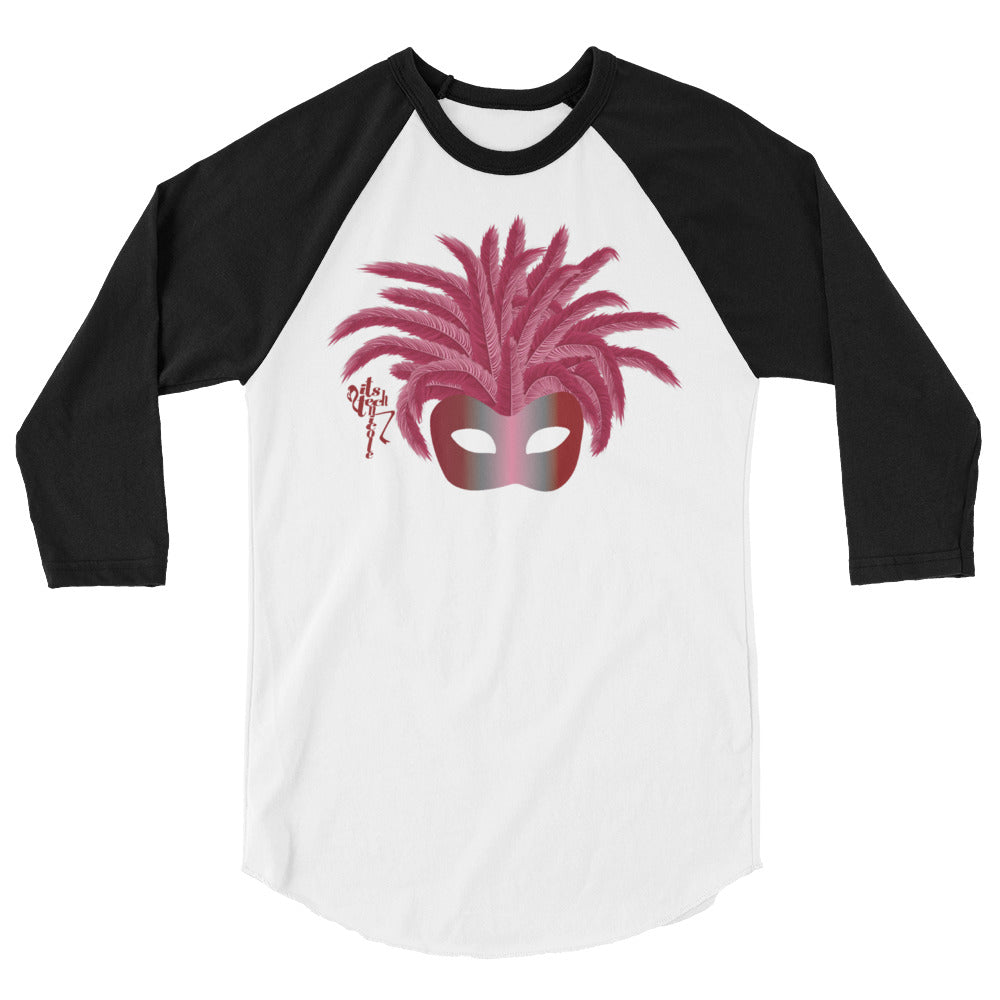 Mardi Gras Burgundy Mask 3/4 sleeve raglan shirt