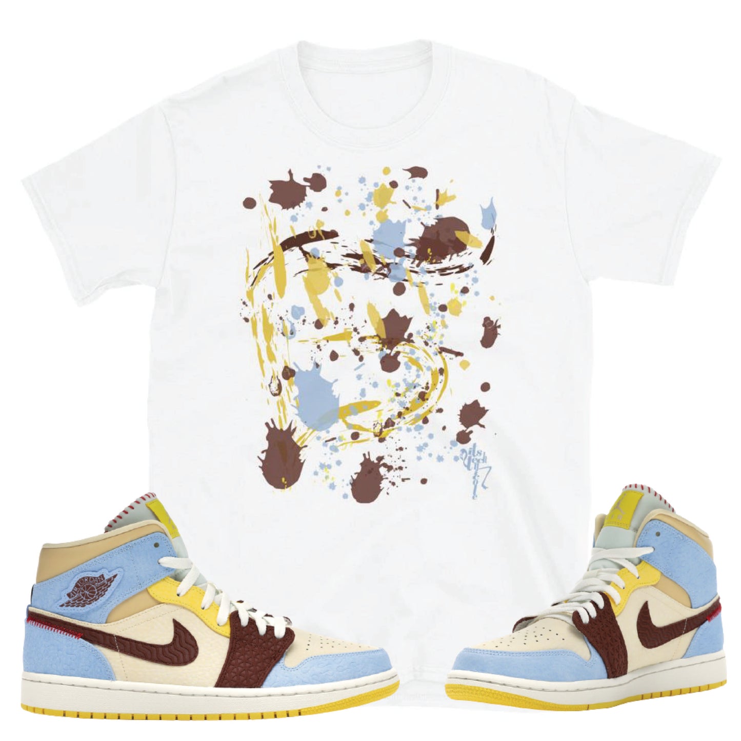 Art Inspired by Jordan 1 Mid SE Fearless Maison Chateau Rouge Short-Sleeve T-Shirt