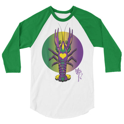 Mardi Gras Crawfish 3/4 sleeve raglan shirt