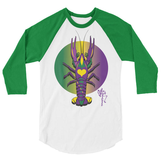 Mardi Gras Crawfish 3/4 sleeve raglan shirt