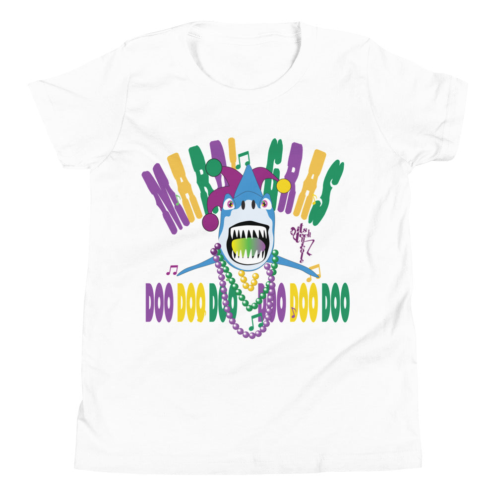 Mardi Gras Shark Youth Short Sleeve T-Shirt