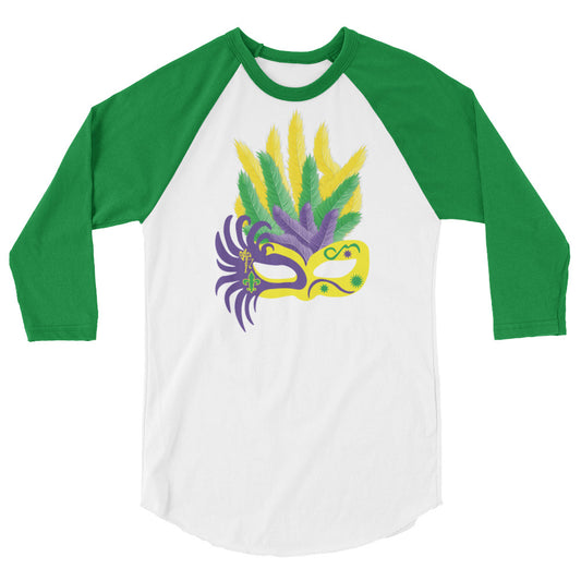 Mardi Gras Mask 3/4 sleeve raglan shirt