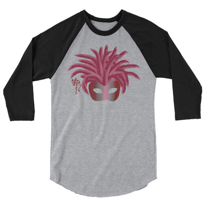 Mardi Gras Burgundy Mask 3/4 sleeve raglan shirt