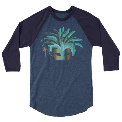 Mardi Gras Teal Mask 3/4 sleeve raglan shirt