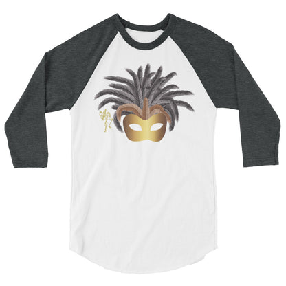 Mardi Gras Gold Mask 3/4 sleeve raglan shirt