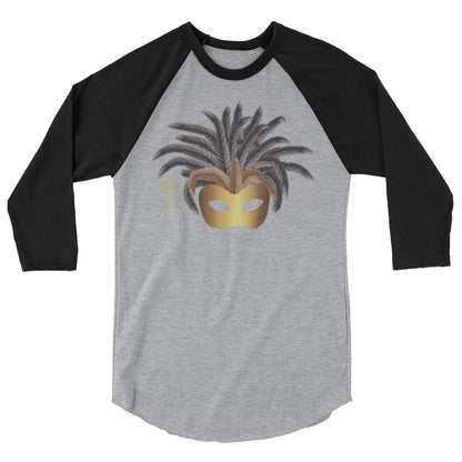 Mardi Gras Gold Mask 3/4 sleeve raglan shirt