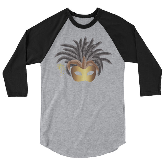 Mardi Gras Gold Mask 3/4 sleeve raglan shirt
