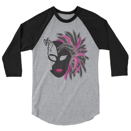 Mardi Gras Noir Mask 3/4 sleeve raglan shirt