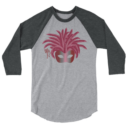 Mardi Gras Burgundy Mask 3/4 sleeve raglan shirt
