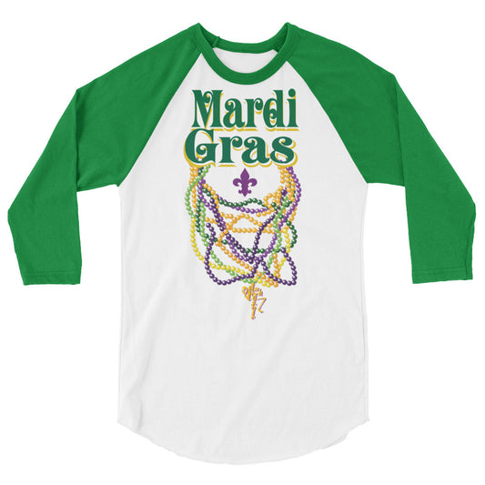 Mardi Gras Beads 3/4 sleeve raglan shirt