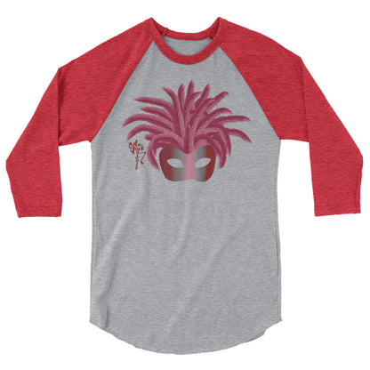 Mardi Gras Burgundy Mask 3/4 sleeve raglan shirt