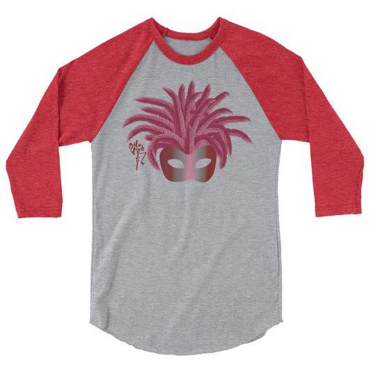 Mardi Gras Burgundy Mask 3/4 sleeve raglan shirt
