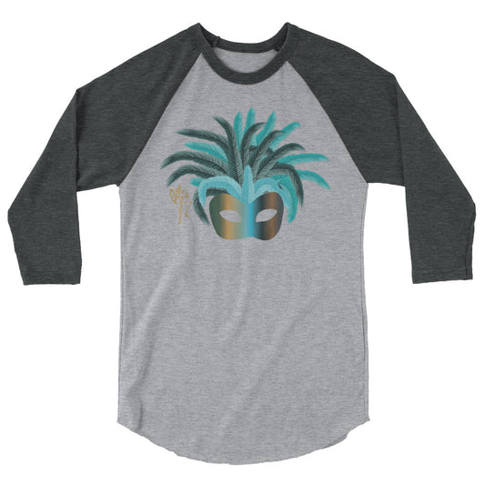 Mardi Gras Teal Mask 3/4 sleeve raglan shirt